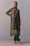 Buy_Kalista_Green Kurta And Pant Viscose Crepe Printed Floral Round Reham Vine Set _at_Aza_Fashions