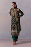 Kalista_Green Kurta And Pant Viscose Crepe Printed Floral Round Reham Vine Set _Online_at_Aza_Fashions