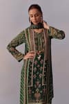 Shop_Kalista_Green Kurta And Pant Viscose Crepe Printed Floral Round Reham Vine Set _Online_at_Aza_Fashions