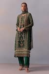 Kalista_Green Kurta And Pant Viscose Crepe Printed Floral Round Reham Vine Set _at_Aza_Fashions