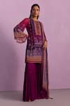 Kalista_Purple Viscose Georgette Printed Floral Afreen Mughal Ombre Kurta Sharara Set _Online_at_Aza_Fashions