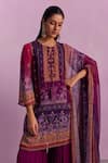 Buy_Kalista_Purple Viscose Georgette Printed Floral Afreen Mughal Ombre Kurta Sharara Set _Online_at_Aza_Fashions