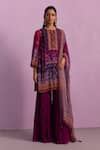 Buy_Kalista_Purple Viscose Georgette Printed Floral Afreen Mughal Ombre Kurta Sharara Set 