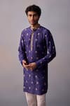 Buy_Kalista_Blue Kurta Chanderi Embroidered Floral Mihir Print And Pant Set _Online_at_Aza_Fashions