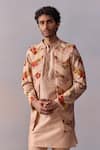 Buy_Kalista_Ivory Jacket Viscose Silk Printed Geometric Vintage Floral Ojas Kurta Set _Online_at_Aza_Fashions