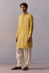 Kalista_Yellow Kurta Viscose Moss Printed Geometric Eshan With Pathani Pant _Online_at_Aza_Fashions