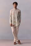 Buy_Kalista_Grey Kurta Viscose Moss Embroidered Nature Nasir Print With Pant _at_Aza_Fashions