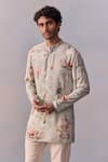 Buy_Kalista_Grey Kurta Viscose Moss Embroidered Nature Nasir Print With Pant _Online_at_Aza_Fashions