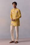 Buy_Kalista_Yellow Viscose Moss Embroidered Nature Nasir Print Short Kurta With Pant _at_Aza_Fashions