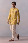 Buy_Kalista_Yellow Viscose Moss Embroidered Nature Nasir Print Short Kurta With Pant _Online_at_Aza_Fashions