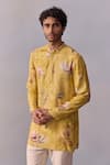 Shop_Kalista_Yellow Viscose Moss Embroidered Nature Nasir Print Short Kurta With Pant _Online_at_Aza_Fashions