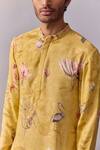 Kalista_Yellow Viscose Moss Embroidered Nature Nasir Print Short Kurta With Pant _at_Aza_Fashions