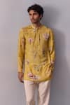 Buy_Kalista_Yellow Viscose Moss Embroidered Nature Nasir Print Short Kurta With Pant 