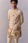 Buy_Kalista_Ivory Achkan Viscose Silk Embroidered Vintage Floral Rehyan Kurta Set With _Online_at_Aza_Fashions