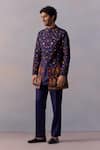 Buy_Kalista_Purple Chanderi, Viscose, Twill Vintage Floral Print Kurta Set With Achkan _at_Aza_Fashions