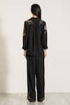 Shop_RANNA GILL_Black Georgette Blend Embroidered Collared Hermoine Shirt And Pant Set _at_Aza_Fashions