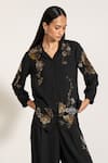 Buy_RANNA GILL_Black Georgette Blend Embroidered Collared Hermoine Shirt And Pant Set _Online_at_Aza_Fashions