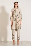 RANNA GILL_Beige Linen Blend Printed Windows Of The World Estella Tunic And Pant Set _Online_at_Aza_Fashions