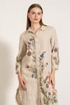 RANNA GILL_Beige Linen Blend Printed Windows Of The World Estella Tunic And Pant Set _at_Aza_Fashions