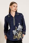 Buy_RANNA GILL_Black Linen Blend Printed Windows Of The World Collared Izzy Button Down Shirt _Online_at_Aza_Fashions