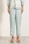 Buy_RANNA GILL_Blue Linen Blend Collared V Briella Floral Top And Pant Set _Online_at_Aza_Fashions