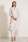 Buy_RANNA GILL_Grey Linen Blend V Neck Sarina Floral Applique Work Tunic Pant Set _at_Aza_Fashions