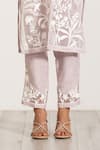 Buy_RANNA GILL_Grey Linen Blend V Neck Sarina Floral Applique Work Tunic Pant Set 