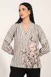 Buy_RANNA GILL_Multi Color Stripe Cotton V Neck Jolie Printed Blouse _at_Aza_Fashions