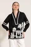 Buy_RANNA GILL_Black Cotton Blend Printed Windows Of The World Demelza Top And Pant Set 