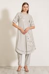 Buy_RANNA GILL_Beige Stripe Cotton Printed Round Glenna Tunic And Pant Set _at_Aza_Fashions