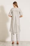 RANNA GILL_Beige Stripe Cotton Printed Round Glenna Tunic And Pant Set _Online_at_Aza_Fashions