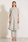 Buy_RANNA GILL_Beige Stripe Cotton Printed Round Glenna Tunic And Pant Set _Online_at_Aza_Fashions