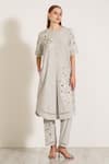 Shop_RANNA GILL_Beige Stripe Cotton Printed Round Glenna Tunic And Pant Set _Online_at_Aza_Fashions