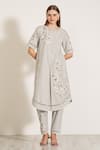 Shop_RANNA GILL_Beige Stripe Cotton Printed Round Glenna Tunic And Pant Set _at_Aza_Fashions