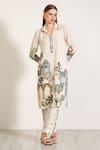 RANNA GILL_Ivory Georgette Blend Printed Windows Of The World Collared Mia Tunic _at_Aza_Fashions