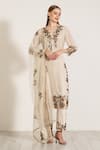 RANNA GILL_Ivory Linen Blend Printed V Neck Lyra Embroidered Tunic Pant Set _Online_at_Aza_Fashions