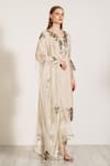 Shop_RANNA GILL_Ivory Linen Blend Printed V Neck Lyra Embroidered Tunic Pant Set _Online_at_Aza_Fashions