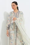 Shop_RANNA GILL_Multi Color Linen Blend Printed Jay Round V Viviana Embroidered Tunic Pant Set _Online_at_Aza_Fashions