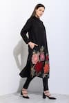 Shop_RANNA GILL_Black Crepe Blend Embroidered Floral Applique Collared Zinnia Work Tunic _Online_at_Aza_Fashions