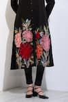 RANNA GILL_Black Crepe Blend Embroidered Floral Applique Collared Zinnia Work Tunic _at_Aza_Fashions