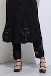 RANNA GILL_Black Crepe Blend Embroidered Floral Lace Mandarin Zella Work Tunic And Pant Set _at_Aza_Fashions