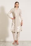 Buy_RANNA GILL_Beige Linen Blend Embroidered Floral Lace Hazel Applique Work Tunic And Pant Set _at_Aza_Fashions