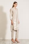 Buy_RANNA GILL_Beige Linen Blend Embroidered Floral Lace Hazel Applique Work Tunic And Pant Set _Online_at_Aza_Fashions