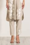 RANNA GILL_Beige Linen Blend Embroidered Floral Lace Hazel Applique Work Tunic And Pant Set _at_Aza_Fashions