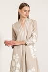 Buy_RANNA GILL_Beige Linen Blend Embroidered Floral Lace Hazel Applique Work Tunic And Pant Set 