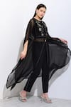 RANNA GILL_Black Crepe Blend Embroidered Round Della Kaftan And Pant Set _at_Aza_Fashions