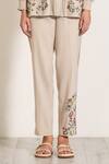 RANNA GILL_Beige Crepe Blend Embroidered Floral Round Catrine Top And Pant Set _Online_at_Aza_Fashions