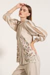 Buy_RANNA GILL_Beige Crepe Blend Embroidered Floral Round Catrine Top And Pant Set 