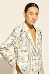 Buy_RANNA GILL_Multi Color Linen Blend Printed Jay Bird Notched Lapel Collar Halia Jacket 