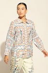 Buy_RANNA GILL_Multi Color Linen Blend Printed Bird Jay Collar Celina Shirt 